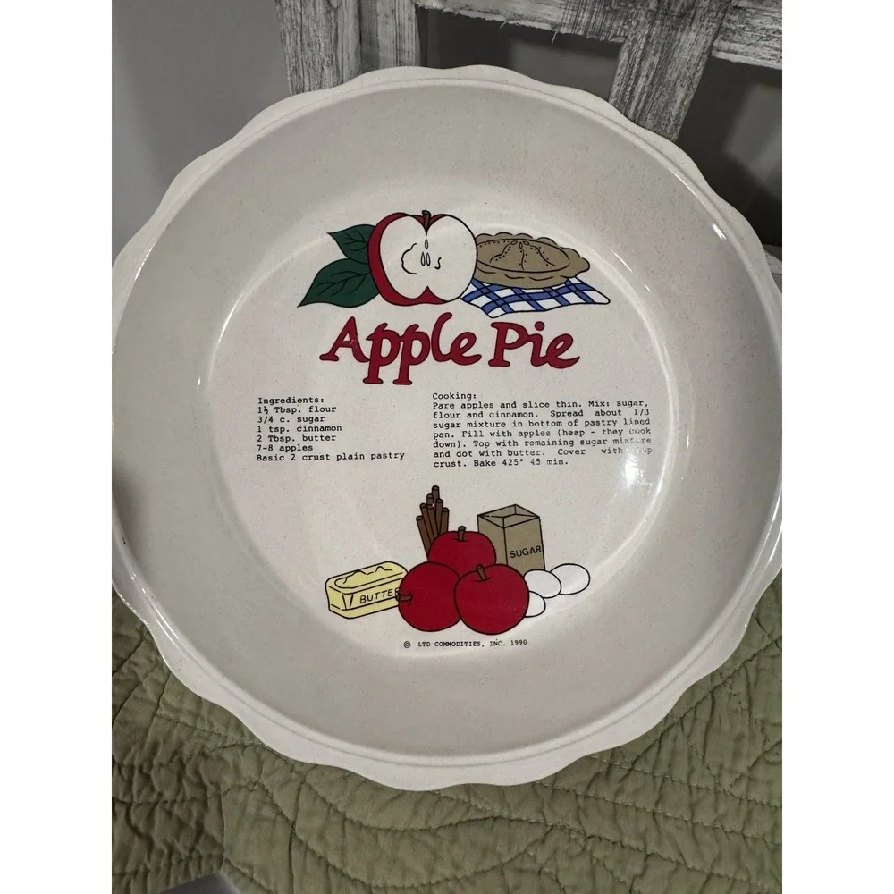 Vintage Ceramic Sunnycraft Apple Pie with Recipe Baking Dish Plate 11